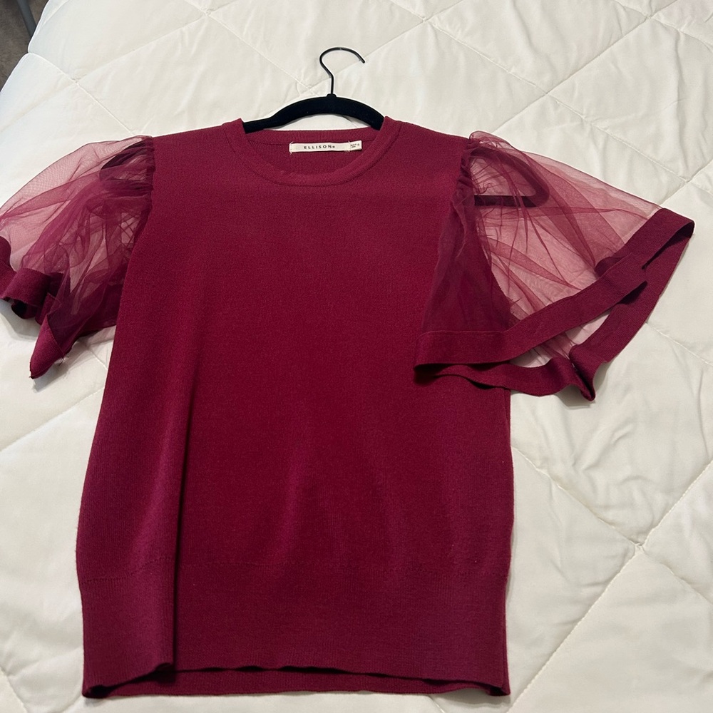 Ellison Burgundy Blouse with Sheer Sleeves